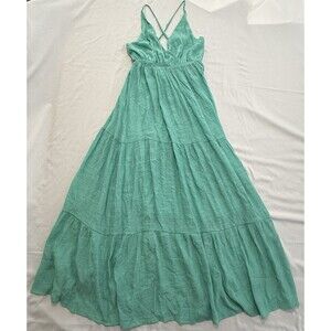 Timing Los Angeles Tiered Dress Women's Small Criss-Cross Back Maxi Jade Green